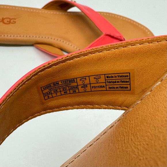 Ugg NWOB Tuolumne Coral Patent Leather Cushioned Summer Flip Flop Sandals - Picture 10 of 11